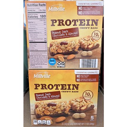 Millville Protein Chewy Bars Peanut, Dark Chocolate & Almond Bundle 7.1oz 200g
