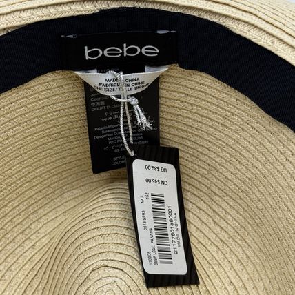 Bebe Straw Hat New w/Tags Beige Black Band Fedora Style Chic