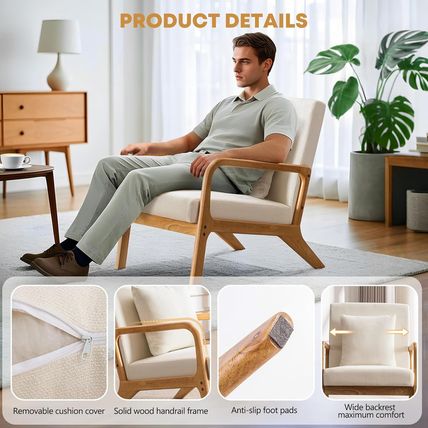 ELUCHANG Mid-Century Modern Accent Chair with Lumbar Pillow,Upholstered Armchair