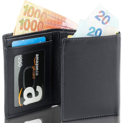 ID Stronghold Men'S Leather Trifold Wallet - RFID Blocking - Black Wallet with G