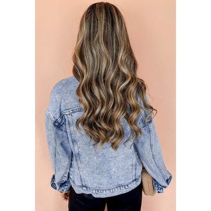 Beau Blue Vintage Washed Flap Pockets Denim Jacket