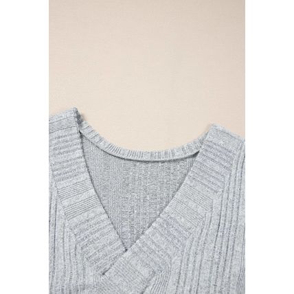 Light Grey Textured Crossover Backless Knit Long Sleeve Top