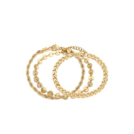 Gold 3Pcs Disc Plated Adjustable Chain Bracelet Set
