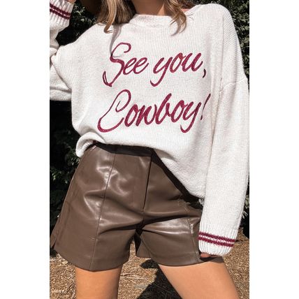 White See You Cowboy Embroidered Western Graphic Sweater