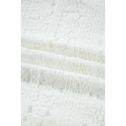 White Lace Crochet Round Neck Puff Sleeve Shift Mini Dress