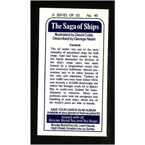 Brooke Bond Tea Card, The Saga of Ships,Tanker. No.45