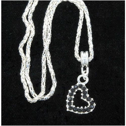 Love Heart Black Crystal Gem Pendant Silver Plated Necklace Chain Jewellery 1645