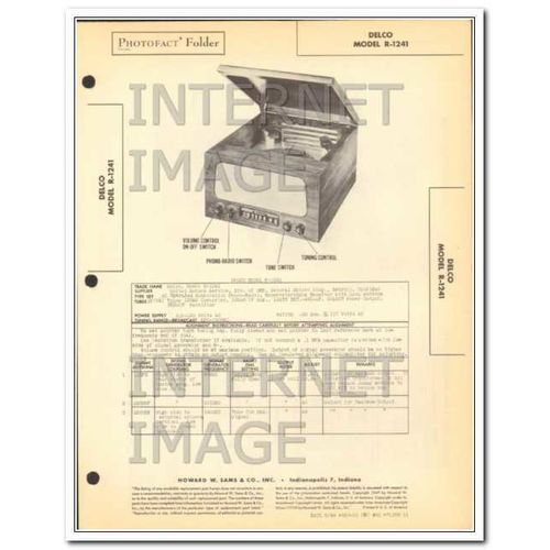 DELCO model R1241 5 tube AM radio receiver phono Sams Photofact manual