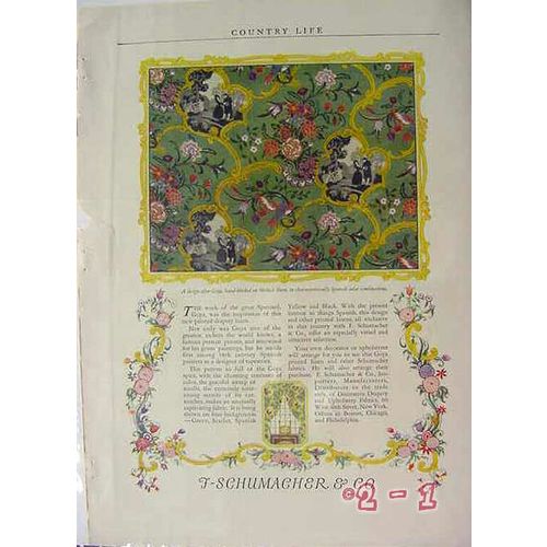 F SCHUMACHER COMPANY 1929 design after Goya linen vintage ad