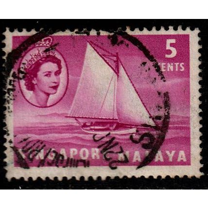 Singapore Malaya 1955 Queen Elizabeth II Boat 5c Used Stamp