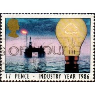 1986 Industry Year, 17p Value, Light Bulb & Oil Drilling Rig Very Fine used