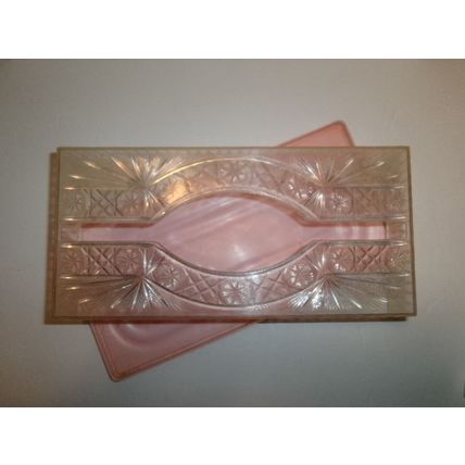 Vintage Mid Century Tissue Holder Pink Bottom with Clear Tissue Cover