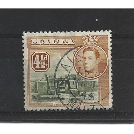 Malta.SG224 4 1/2d Ruins at Mnajdra (Olive-Green&Yellow-Brown).Fine Used.Apr25i