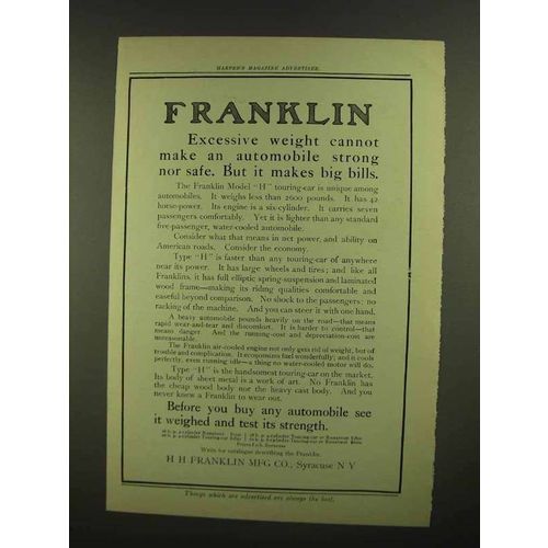 1908 Franklin Model H Touring Car Ad - Excessive Weight