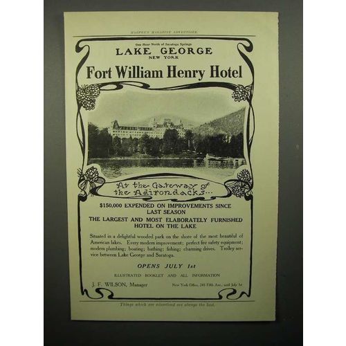 1908 Fort William Henry Hotel Ad - Gateway of Adirondacks