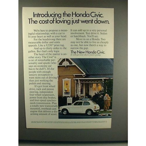 1973 Honda Civic Car Ad - Cost Of Loving Went Down!