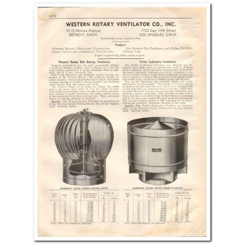 WESTERN ROTARY VENTILATOR COMPANY 1933 ball bearing vintage catalog