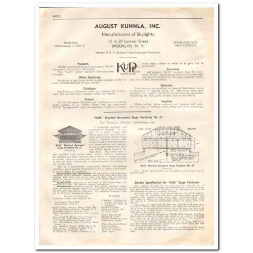AUGUST KUHNLA INC 1933 KuPe ventilators skylights roof vintage catalog
