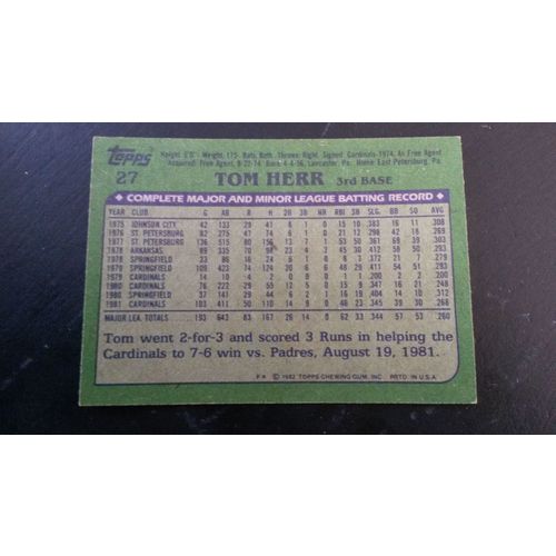 1982 Topps Card # 027 Tom Herr Excellent (5) St Louis Cardinals