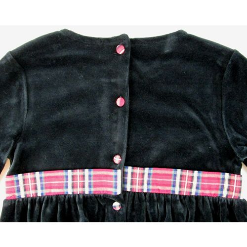 NWT Charter Club Girl's Black Velvet with Red Plaid Trim Holiday Dress, 6