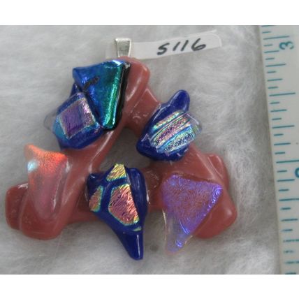 Pink Mix Open Design Dichroic Fused Glass Pendant, silver bail, id:s116
