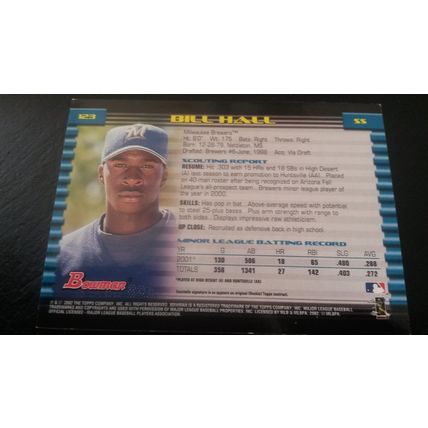 2002 Bowman Card # 123 Bill Hall Autograph 202010130855 Milwaukee Brewers
