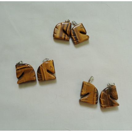 2 Tiger Eye Horse Head Charms Pendants 7/8 inch 20mm Gemstone