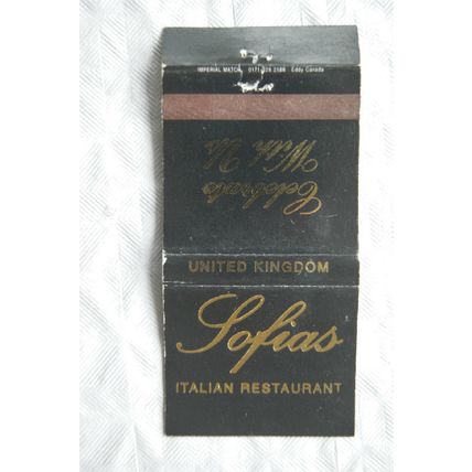 Matchbook cover Sofias Italian Restaurant, Wolverhampton & Walsall