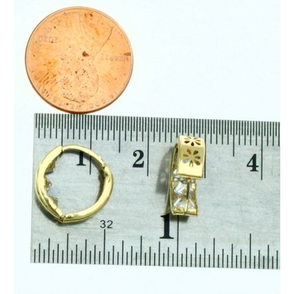 New Real 14 K Solid Yellow Gold Flower design Reversible Huggies Hoop Earrings