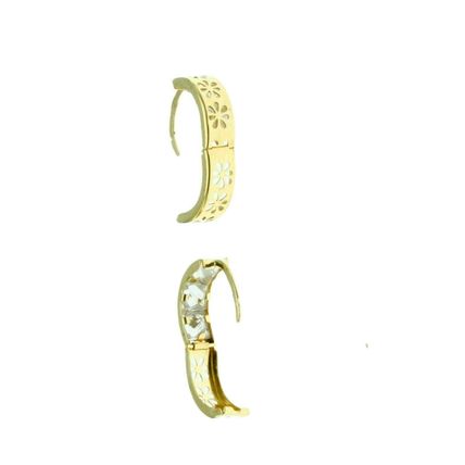 New Real 14 K Solid Yellow Gold Flower design Reversible Huggies Hoop Earrings
