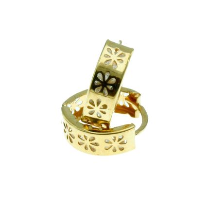 New Real 14 K Solid Yellow Gold Flower design Reversible Huggies Hoop Earrings