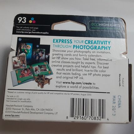 Genuine HP Printer Ink Cartridge 93 Tri-Color Sealed Box China March 2013