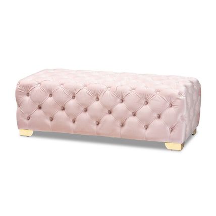 48" Button-Tufted Glam Velvet Bench Ottoman Gold Stainless Legs - 5 colors!