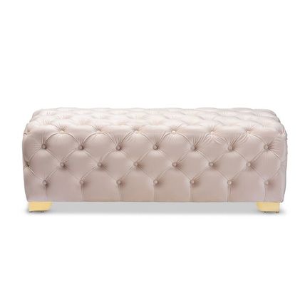 48" Button-Tufted Glam Velvet Bench Ottoman Gold Stainless Legs - 5 colors!