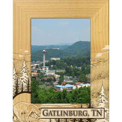 Gatlinburg Landscape Sketch Laser Engraved Wood Picture Frame Portrait (3 x 5)
