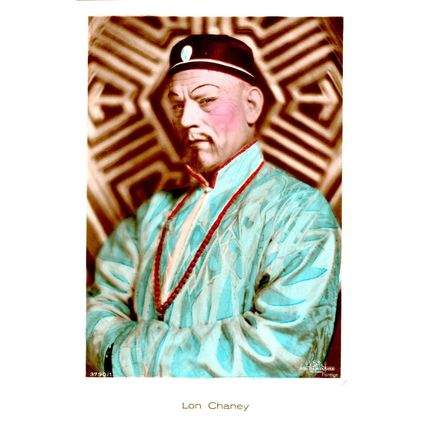Lon Chaney Fu Manchu Film RARE Hand Coloured Tinted Sepia Real Photo Postcard