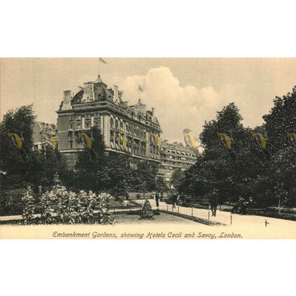 Embankment Gardens, Hotels Cecil & Savoy, London, Fielder, 10 50521, Postcard