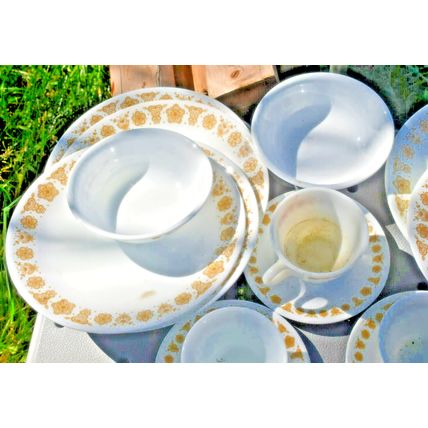 Corelleware Butterfly pattern mixed pieces 4 cups & saucers 8dinplt.3cerealbowls