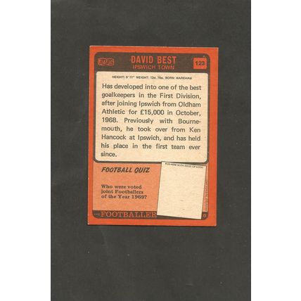 A&BC Orange Back Football 1970-71 #123 David Best Ipswich Town