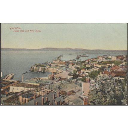 Rosia Bay and New Mole, Gibraltar, 1910 - Beanland Malin & Co Postcard