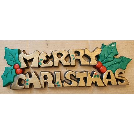 3 Merry Christmas Wall Plaques Plastic Metal Sparkle & Foam
