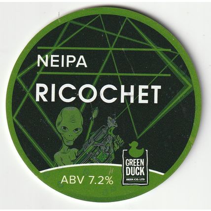 UNUSED KEG CLIP FRONT - GREEN DUCK BEER CO - RICOCHET NEIPA