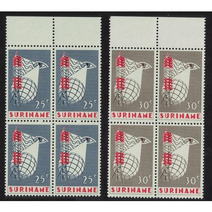 Suriname Inauguration of Suriname Television Service 2v Blocks of 4 1966 MNH