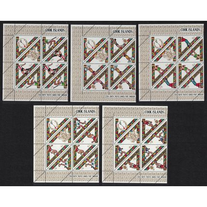 Cook Is. Football Golf Tennis Sport Triangles Blocks of 3 +Label 1969 MNH