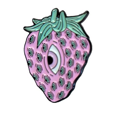 Gothic Strawberry Pin Badge Enamel 2.3 cm x 3.0 cm Horror Collectable Eyes BA219