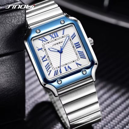 Square Sinobi White Face MIYOTA Movement Sony Battery Silver Steel Strap Watch