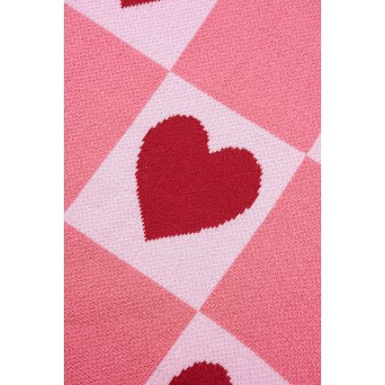Pink Plus Size Love Heart Block Mock Neck Lantern Sleeve Valentine Sweater