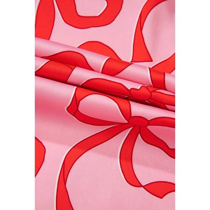 Pink 2pcs Bow Print Shirt Style Long Sleeve Pajama Set