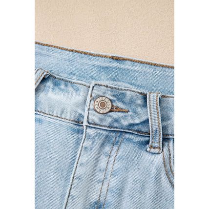 Beau Blue High Rise Distressed Raw Hem Denim Shorts