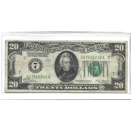 1928 US $20.00 bill will pay the bearer VF